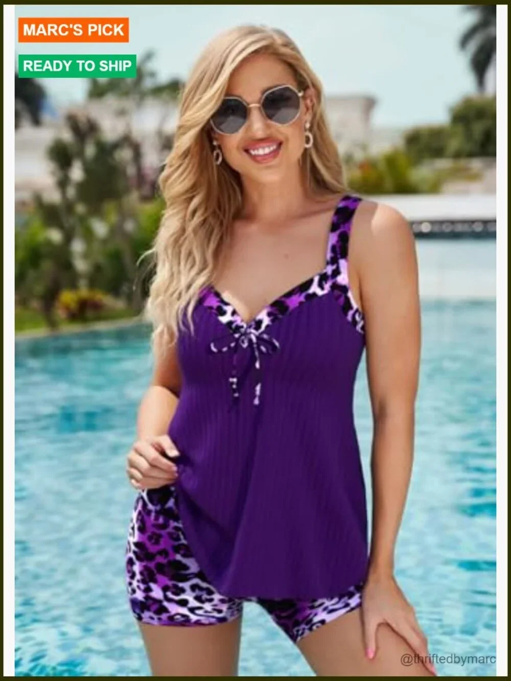 Tribal Print Tankini Set with Boy Shorts Bowknot Sweetheart Neck
